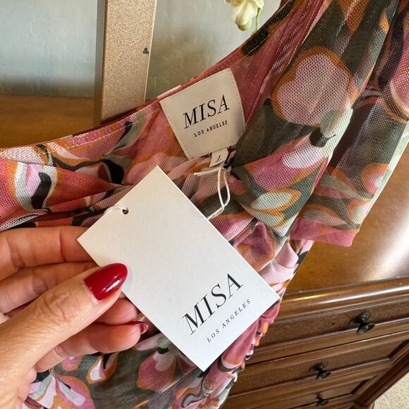 MISA Los Angeles Alethea One Shoulder Dress Resort Batik Mesh Large NWT - Picture 6 of 10